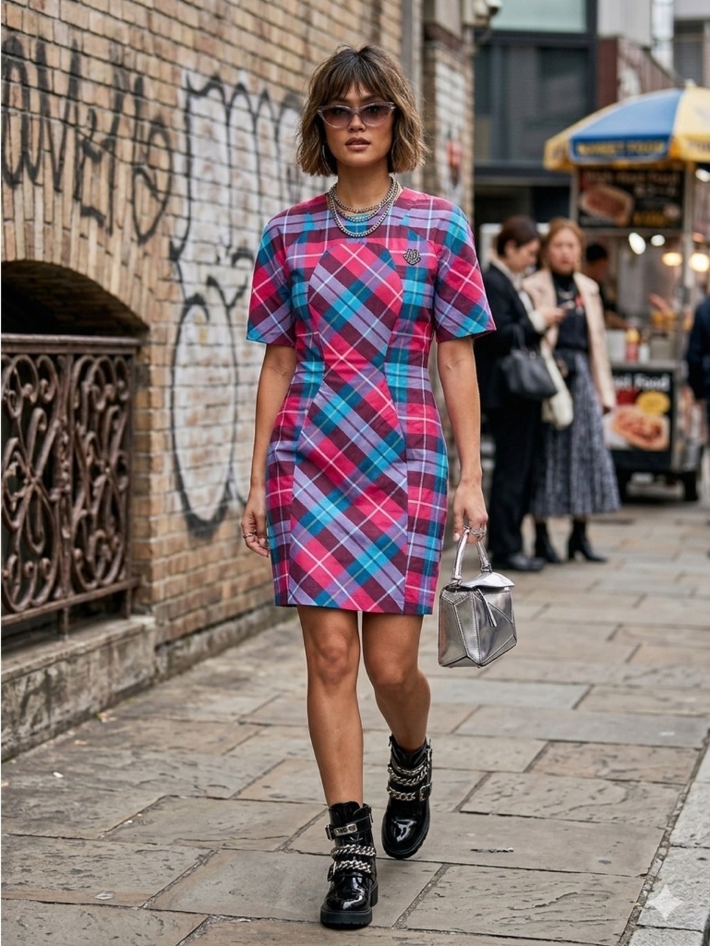 Love Moschino Pink / Purple / Blue Plaid Cotton Preppy Mini Dress - US 6 (Small)